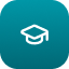 Icône représentant un chapeau de diplômé blanc sur un fond turquoise, symbolisant l'éducation ou l'apprentissage.