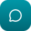 Icône d'une bulle de dialogue blanche sur un fond bleu turquoise, représentant une application de messagerie.