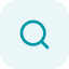 Icône bleue représentant une loupe blanche, symbole de recherche ou de zoom.